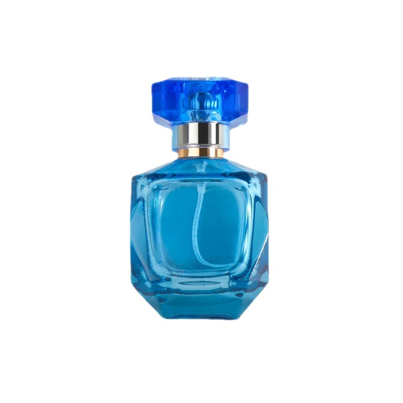 유리병을 포장하는 파란 빈 유리제 살포 향수병