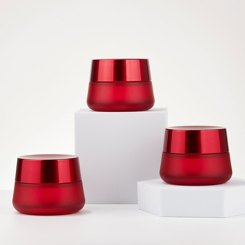 둥근 화장품 레드 크림 용기 빈 유리 크림 용기 둥근 화장품 레드 크림 용기 빈 유리 크림 용기