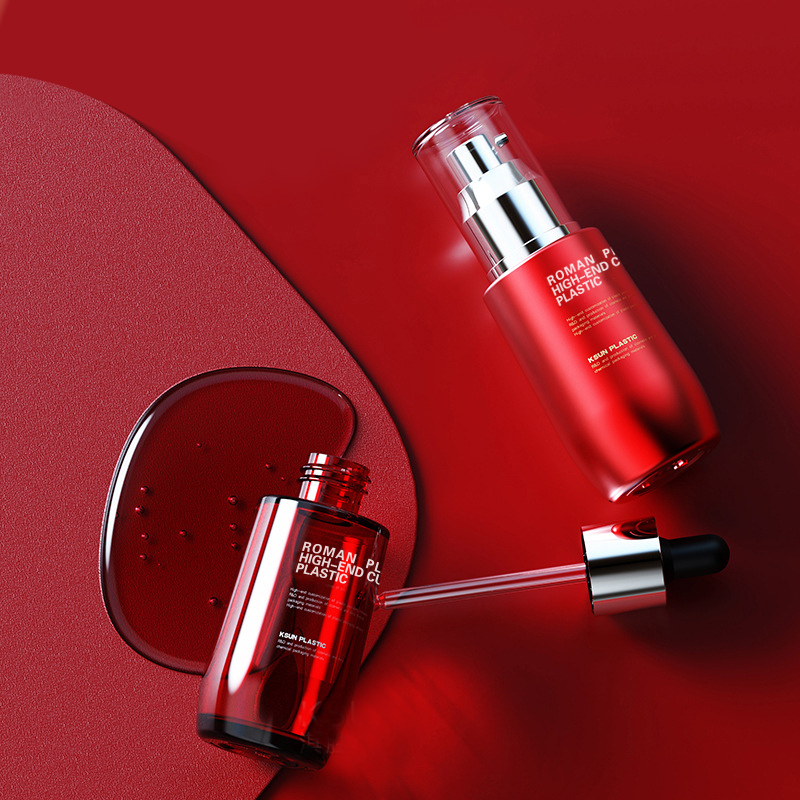 리필 가능 화장품 오일 병 50ml 와인 레드 PETG 페이스 케어 세럼 Dropper 병 (크림 병 세트 용 Dropper 포함)