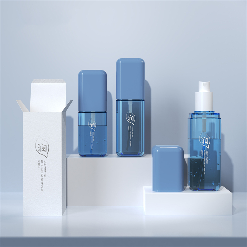 80ml 100ml 120ml 두꺼운 벽 애완 동물 플라스틱 파란색 화장품 설정 스프레이 진정 보습 병
