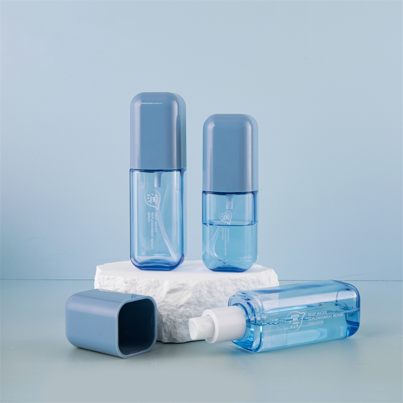 80ml 100ml 120ml 두꺼운 벽 애완 동물 플라스틱 파란색 화장품 설정 스프레이 진정 보습 병