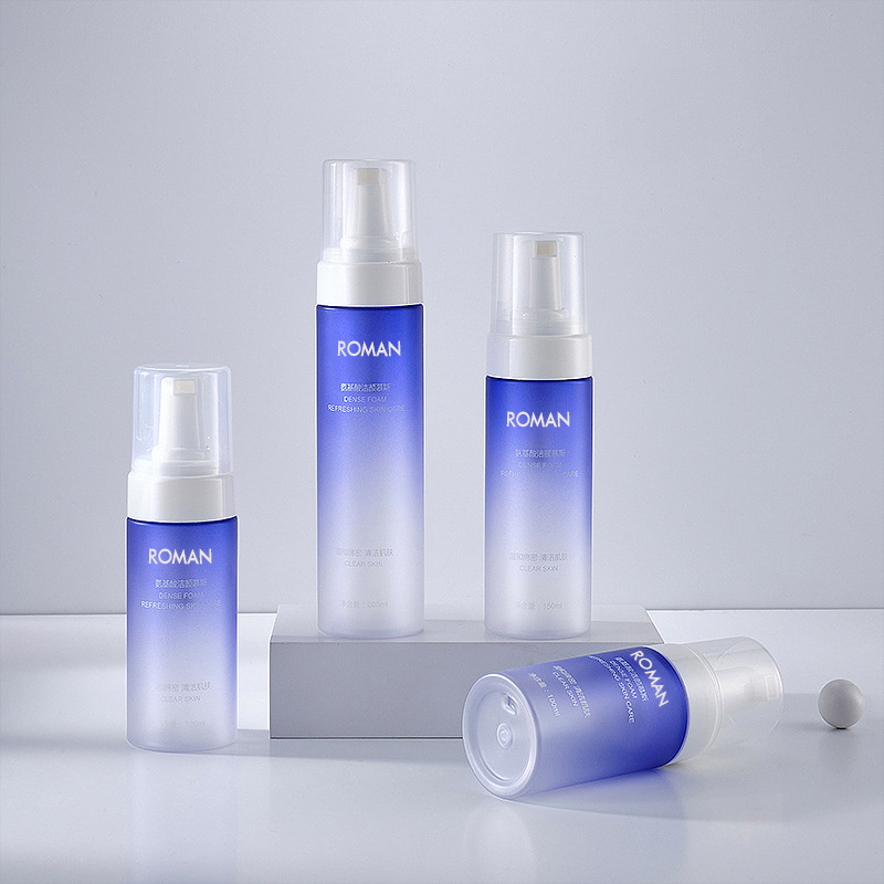 100ml 120ml 150ml 200ml 애완 동물 그라디언트 블루 컬러 거품 액체 비누 디스펜서 거품 펌프 병 샤워 젤 손 세척 병 욕실 용품