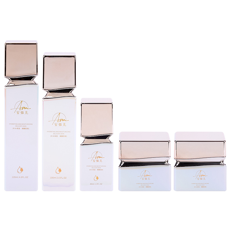 얼굴에 바르는 크림과 아이 크림을 위한 무지개 빛깔의 효과가 있는 사각 유리 크림 용기 얼굴에 바르는 크림과 아이 크림을 위한 무지개 빛깔의 효과가 있는 사각 유리 크림 용기