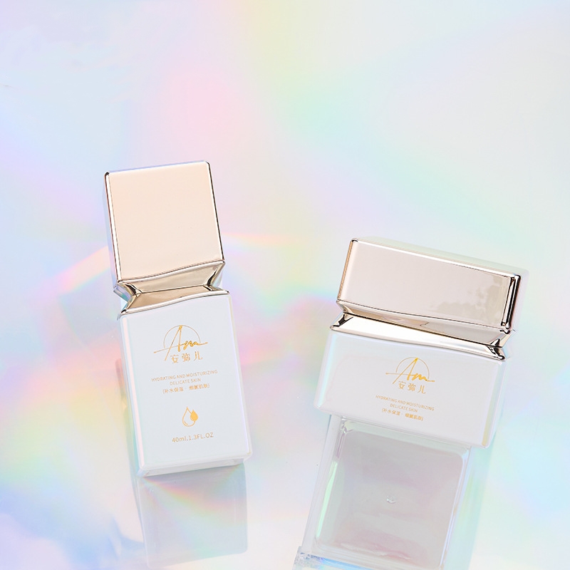 얼굴에 바르는 크림과 아이 크림을 위한 무지개 빛깔의 효과가 있는 사각 유리 크림 용기 얼굴에 바르는 크림과 아이 크림을 위한 무지개 빛깔의 효과가 있는 사각 유리 크림 용기