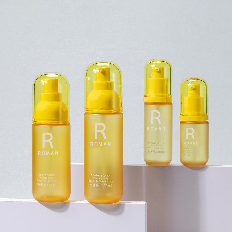 30ml 50ml 100ml 120ml 애완 동물 노란색 메이크업 리무버 병 세안 라운드 프레스 바디 크림 병 3.5oz 플라스틱 로션 병