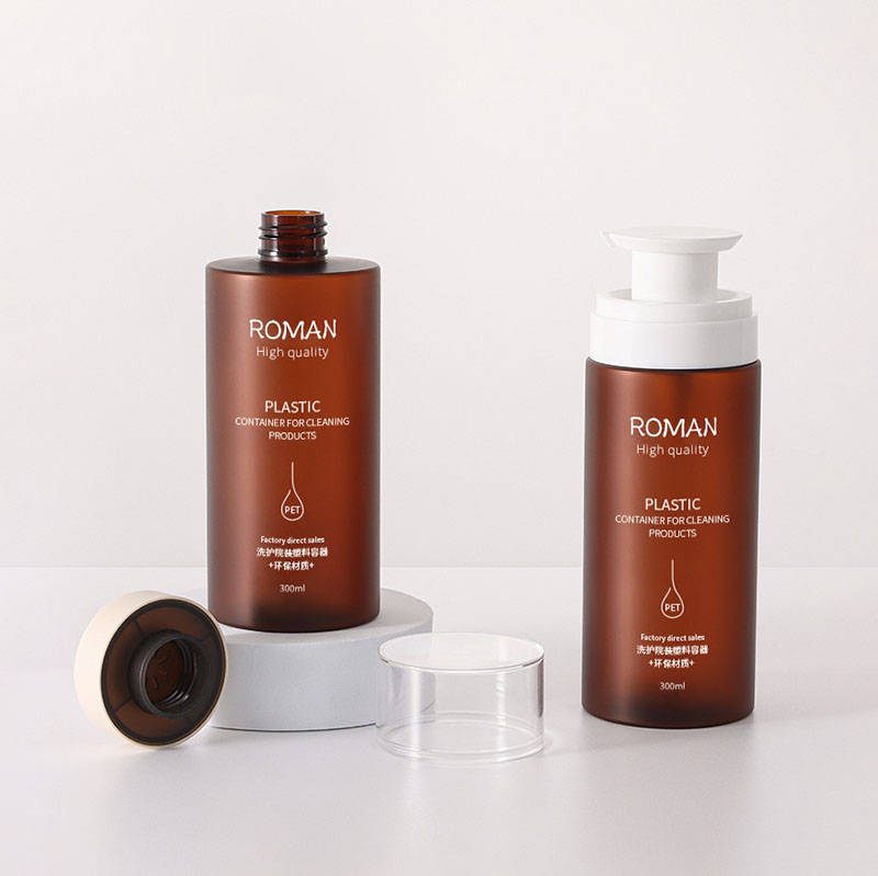 펌프 디스펜서가 있는 플라스틱 병 누출 방지 대형 빈 투명 앰버 실린더 샴푸 헤어 컨디셔너 로션 오일 리필 가능