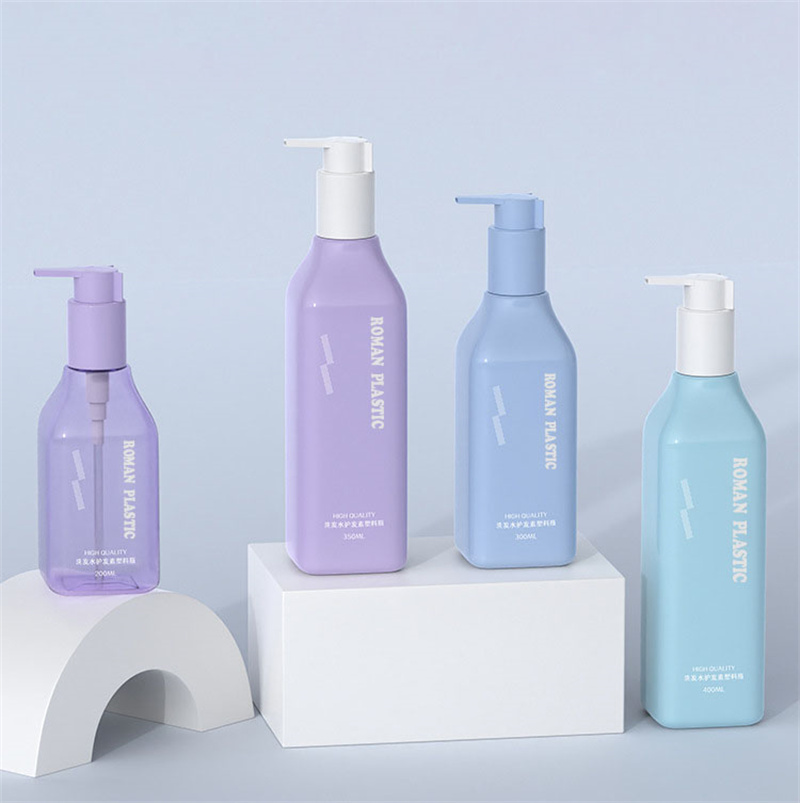 로션 샴푸 200ml 300ml 400ml에 대 한 측면 잠금 장치와 펌프 플라스틱 애완 동물 타원형 화장품 펌프 병 럭셔리 다채로운 바디 오일 병