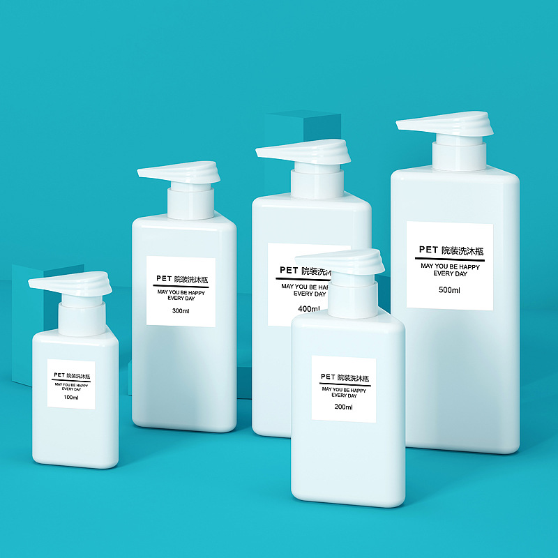 페이셜 클렌저 로션 또는 스킨 케어 로션을위한 새로운 삼각형 애완 동물 플라스틱 빈 병 100ml 200ml 300ml 400ml 500ml 화장품 병