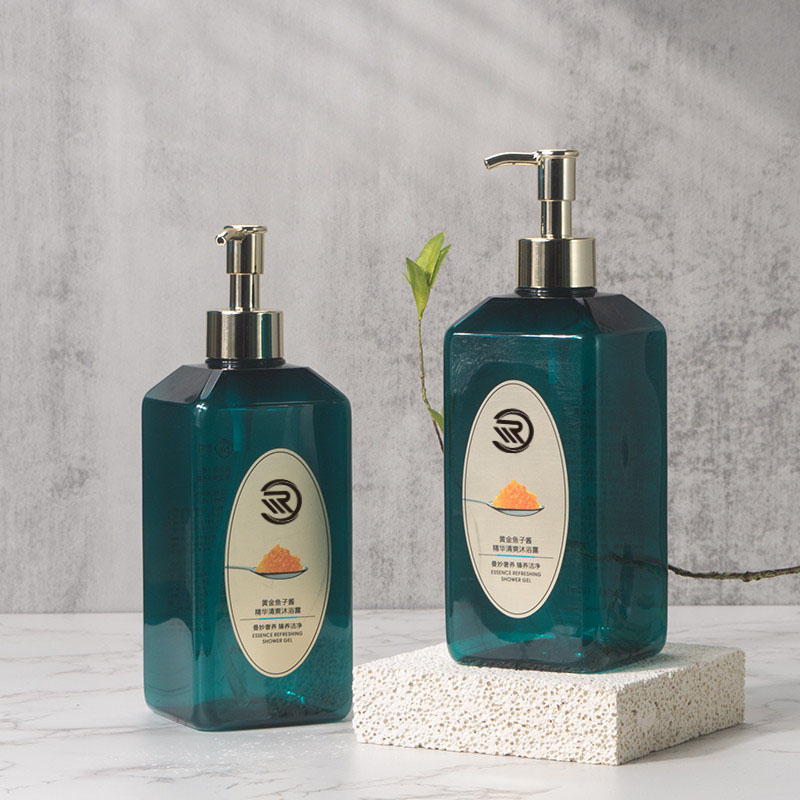 개인 상표 PET 플라스틱 짙은 녹색 스킨 케어 모이스처 라이저 바디 로션 헤어 케어 샴푸 디스펜스 병 용기 550ml